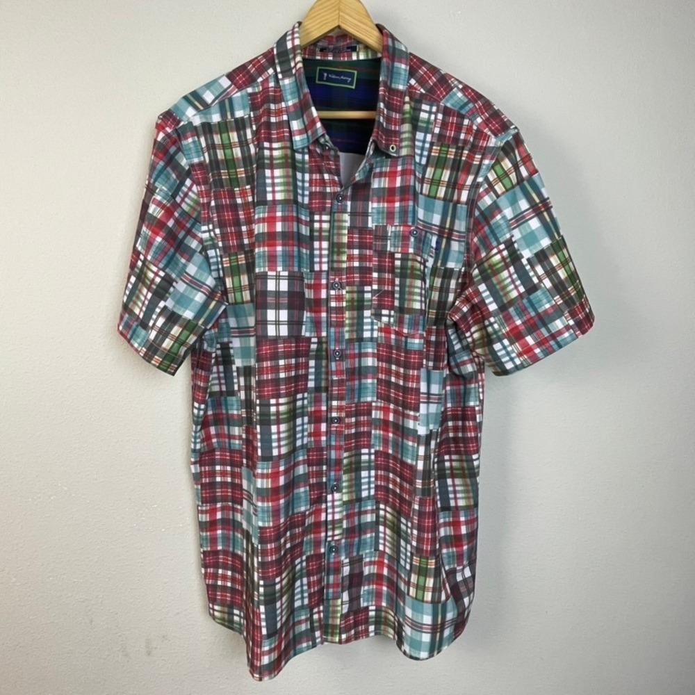 William Murray Golf Men's Plaid Patchwork Short Sleeve Button Down Shirt XL